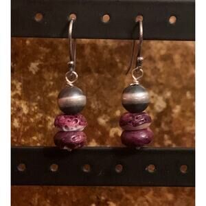 Navajo Pearl, Purple Coral and Sterling Silver Earrings by FD